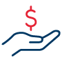 An icon of a hand holding a dollar sign; representing the care we take with our members' money.