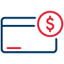 An icon of a dollar sign in front of a credit card; representing just one of the many ways to use your money with our bank.