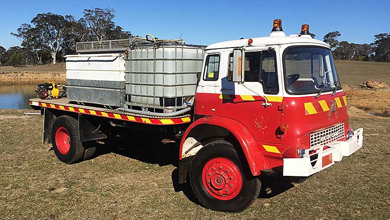 Firefighters Mutual Bank member, Geoff Hooler's Bedfors water tanker