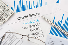 Credit report document with excellent credit score rating