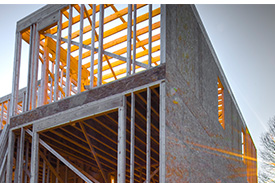 A newly constructed two storey house at dusk