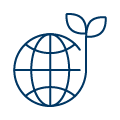 An icon of a leaf growing out of a globe representing the care in our choice of investments.