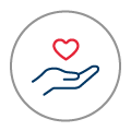 An icon of a hand holding a heart representing care.