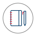 An icon of a notebook and pen representing ideas.