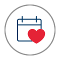 A heart superimposed over a calendar; illustrating that our Lending Specialists will take care of your needs as best they can whenever it suits you.