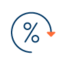 An icon of a percent symbol inside a curled arrow pointing down; representing the discounted rates we offer for essential workers on some products. 