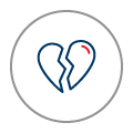 An icon of a broken heart representing splitting up with your previous bank.