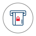 Icon of a bank card with overlay of a padlock symbol in an ATM.