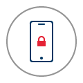 Icon of a mobile phone with a locked padlock on screen.
