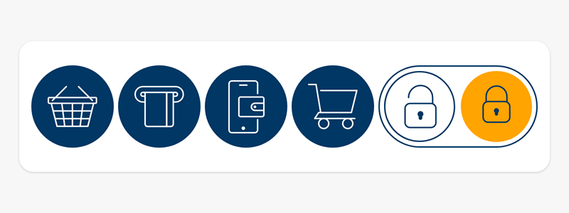 A series of icons representing card uses and padlocks representing controls on your cards.