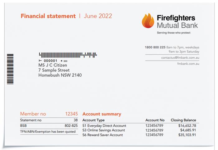 A sample financial statement showing where you can find your account number.